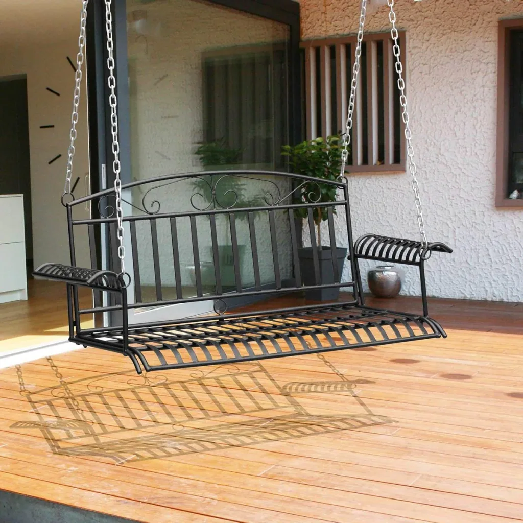 Metall-Wandhalterung 2-sitzige Gartenschaukel mit Ketten Schwarz 137 x 58 x 52 cm