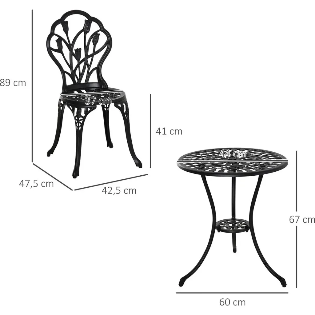 Balkonset 3-teilig mit Schirmloch im Tisch schwarz