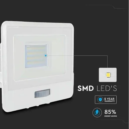 VT-128S LED-Flutlicht mit Sensor - 20 W - 1510 Lm - 6500K - Weiß