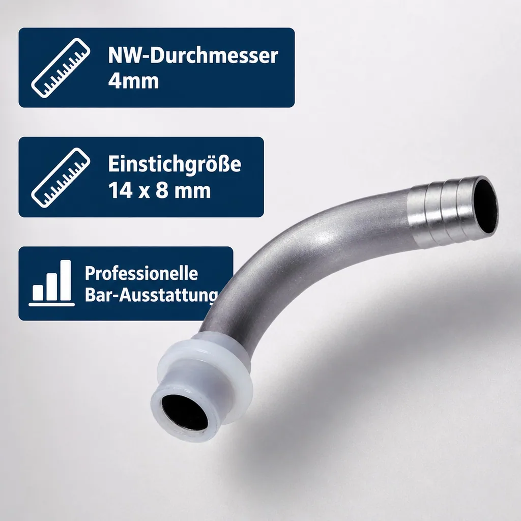Bierschlauchtülle Gebogen CNS,mit angespritzter Dichtung, NW 4mm