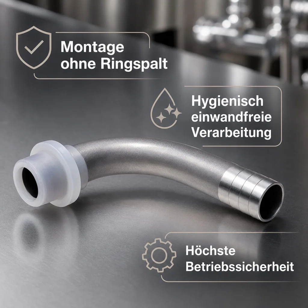Bierschlauchtülle Gebogen CNS,mit angespritzter Dichtung, NW 4mm