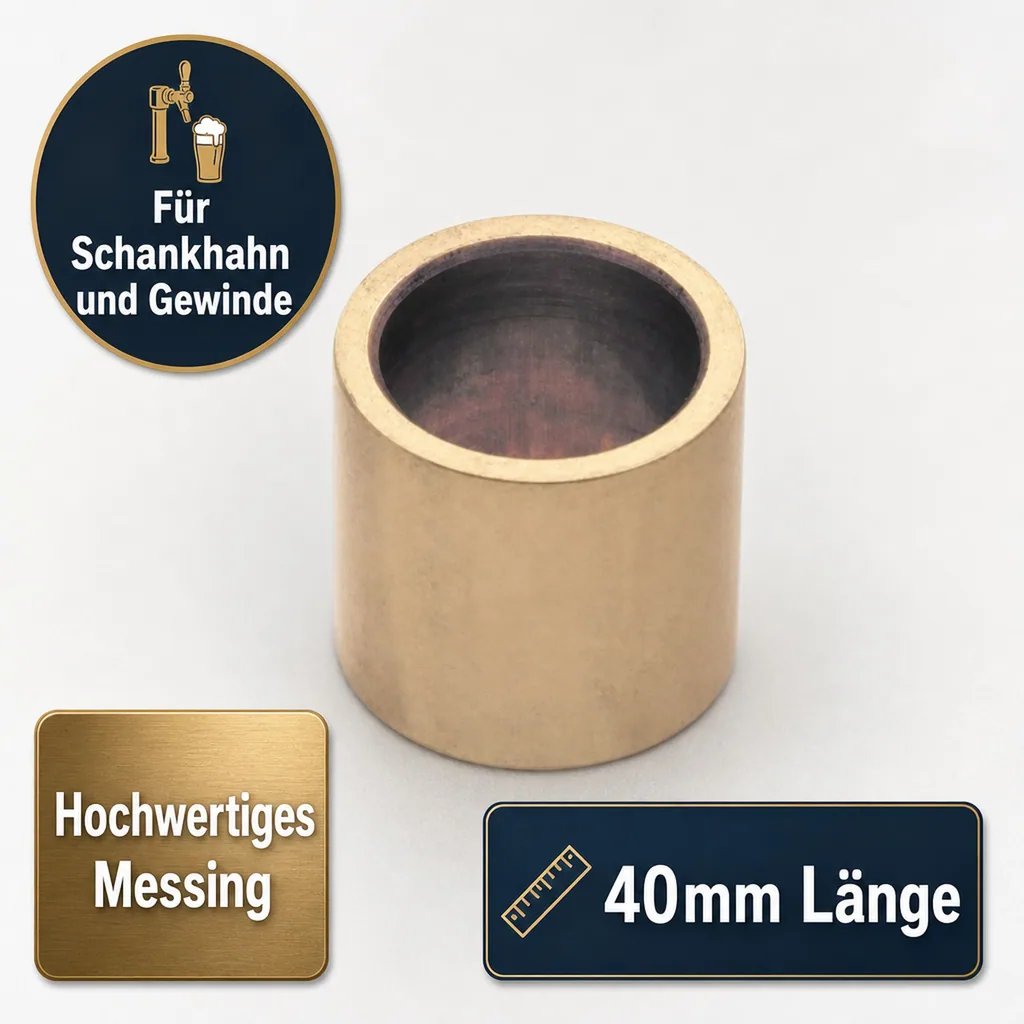 Distanzhülse, Abstandshalter, Abstandshülse- für Schankhahn, Gewinde, Messing, 40mm