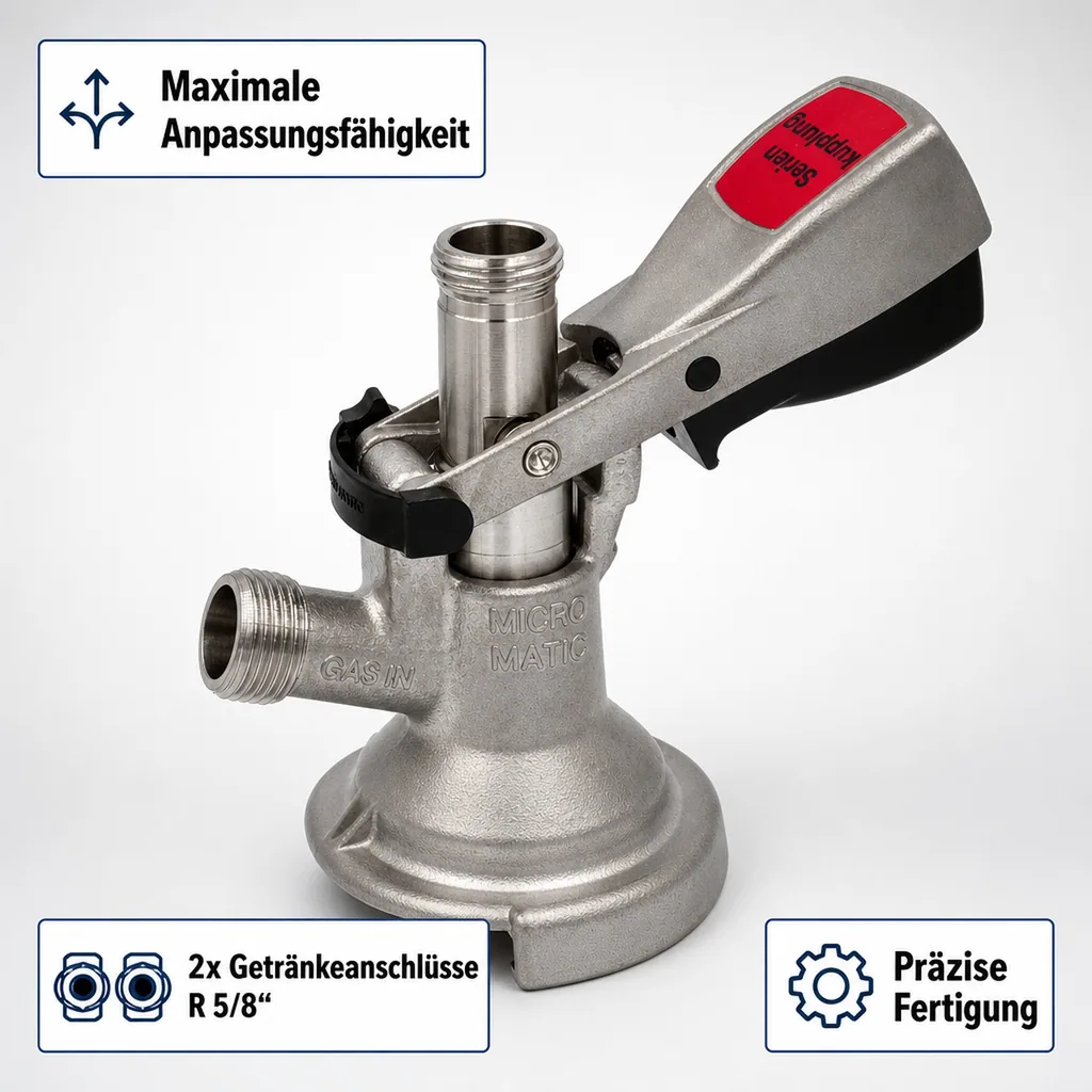 Flach Zapfkopf, Keg Anschluss - Micro-Matic, Reihenschaltung (CNS)