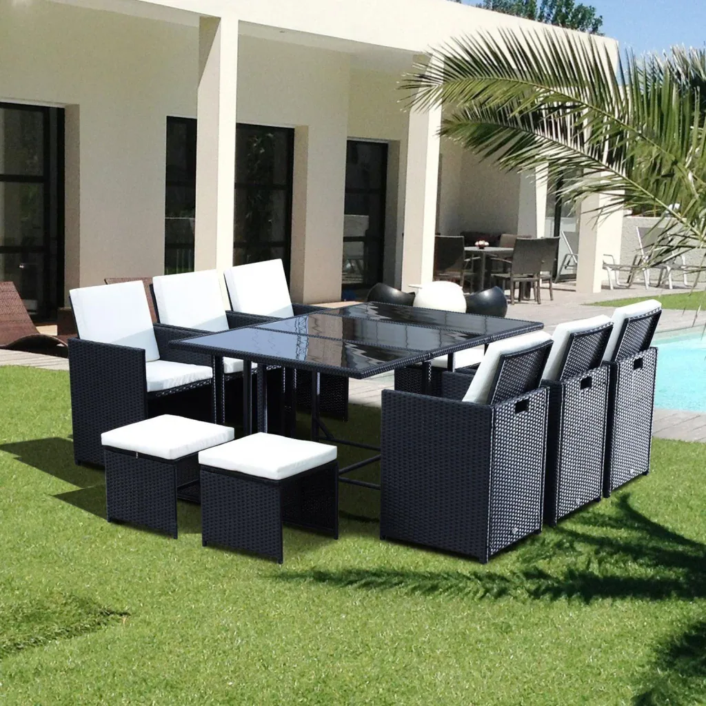 Polyrattan Gartenmöbel 27 tlg. 6 Stühle 4 Hocker mit Kissen