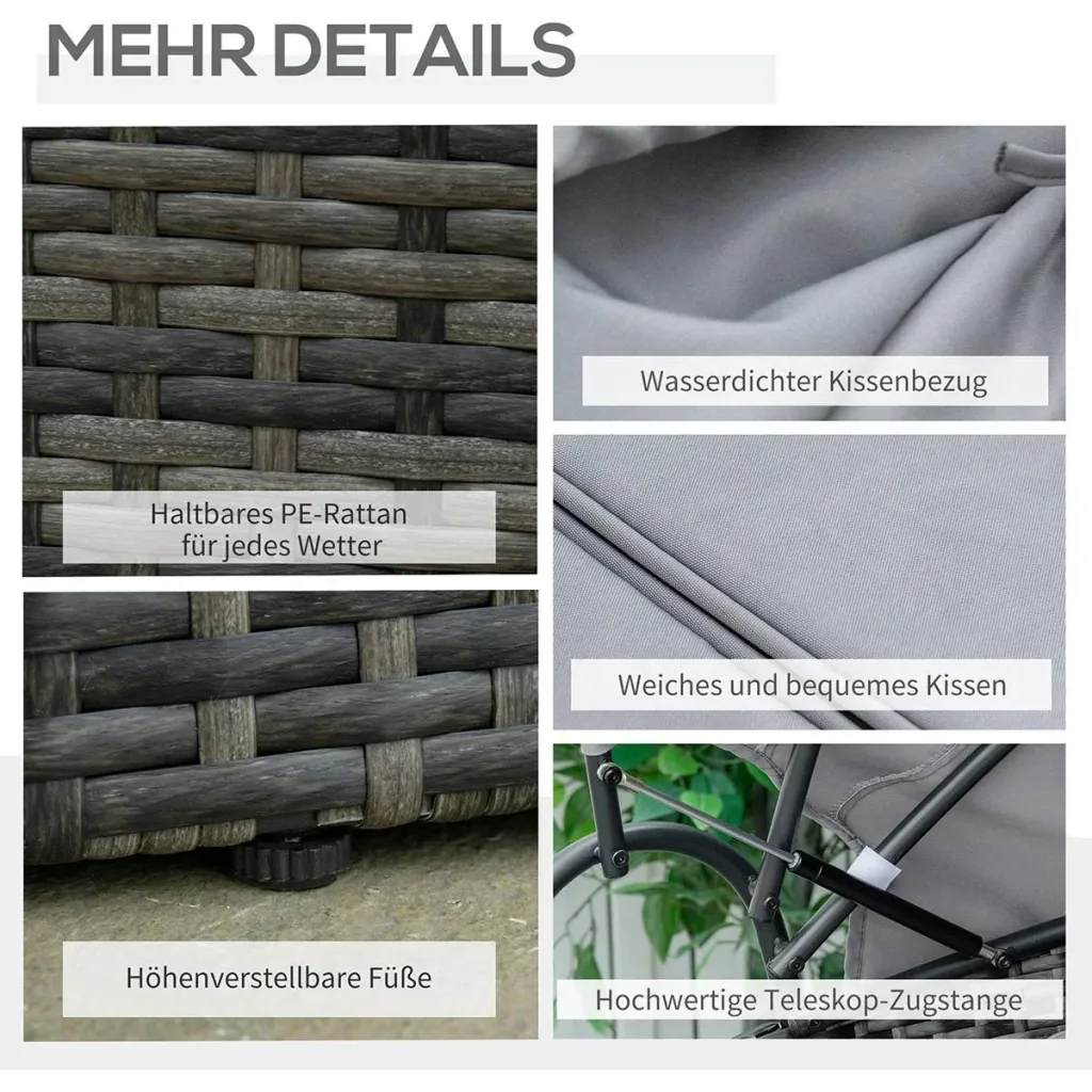 Polyrattan Sonneninsel mit faltbarem Sonnendach Lounge Sonnenliege Gartenliege Garnitur Gartenset Grau 171 x 180 x 155 c