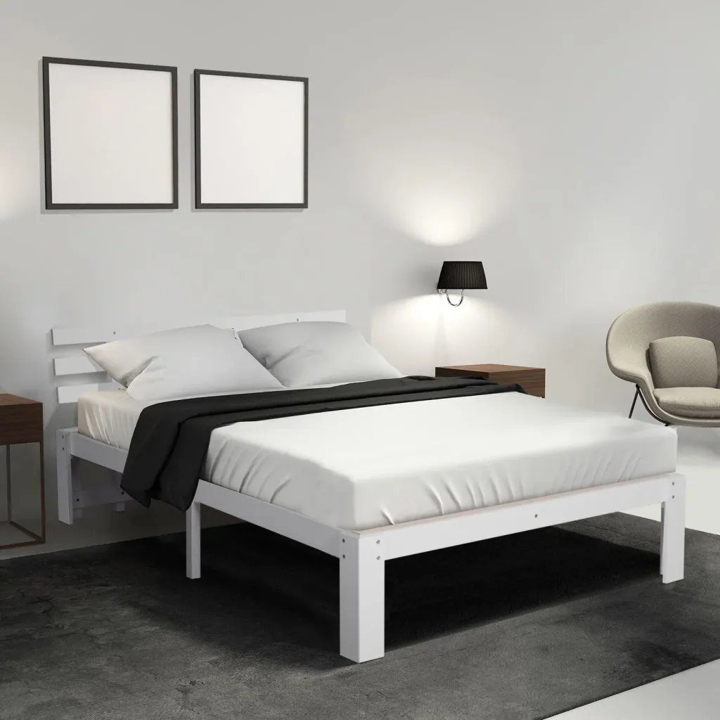 Bett Holzbett Bettgestell Doppelbett Kiefer massiv inkl. Lattenrost einfache Montage mit Stauraum Weiß 218 x 143 x 82 cm