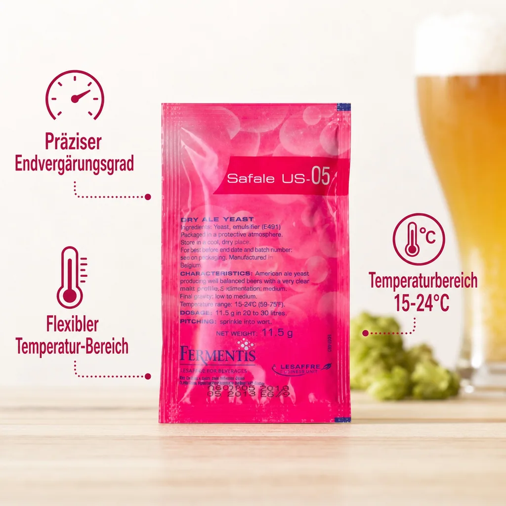 Trockenhefe, Bierhefe SAFALE US-05(56) 11.5gr: Für ausgewogenes Bier