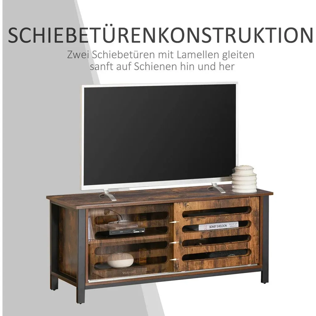 TV Schrank Fernsehschrank Fernsehtisch TV Lowboard Kommode für Fernseher kleiner als 50" mit 2 Türen Regal Industriedesi