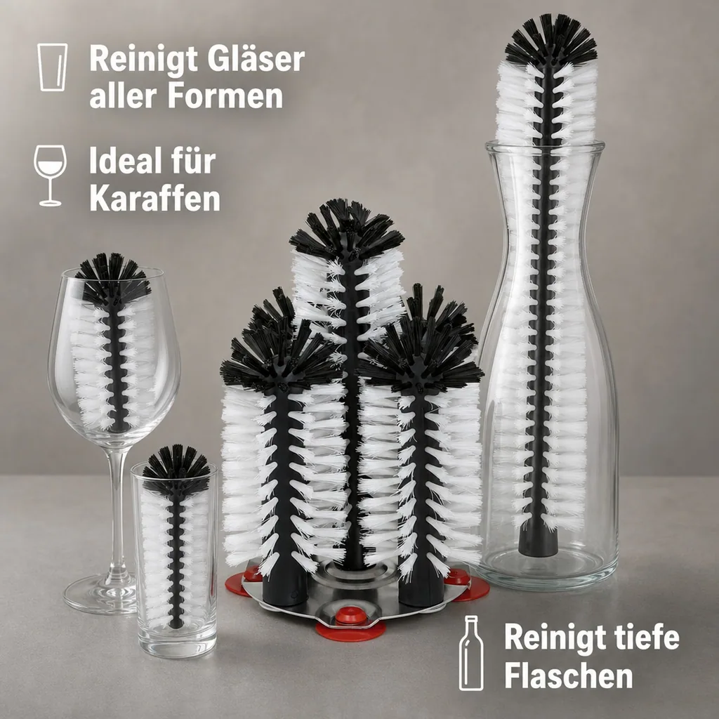 Gläserspülbürste, Gläserspülgerät mit Metallboden - Delfin, 4 x 18 cm + 1 x 25 cm