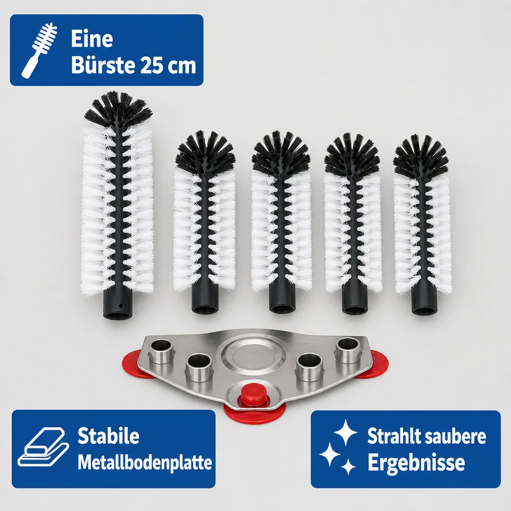 Gläserspülbürste, Gläserspülgerät mit Metallboden - Delfin, 4 x 18 cm + 1 x 25 cm