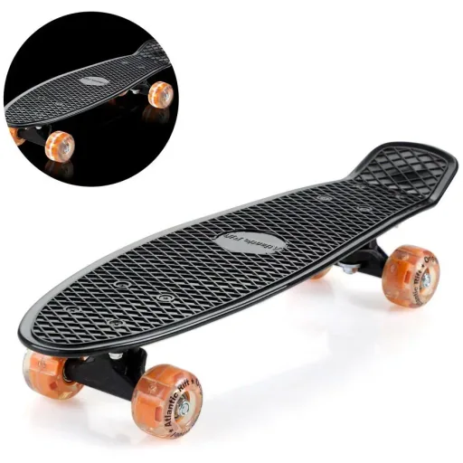 Skateboard mit LED-Licht - Schwarz & Orange - 57 cm