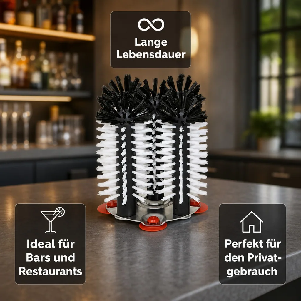 Gläserspülbürste, Gläserspülgerät mit Metallboden - Delfin, 5 x 18 cm