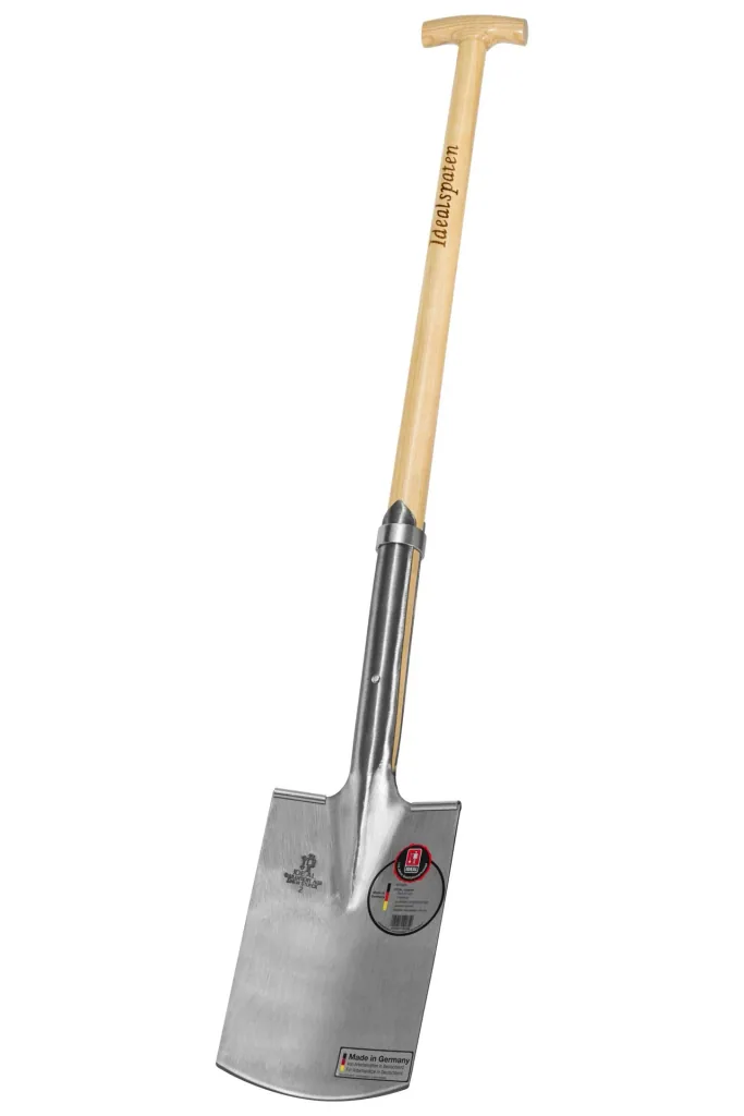 Spaten, Rode- und Baumschulspaten, Gr. 2, poliert, Trittschutz, Federnverst., Verstärkungsring, Eschen-T-Stiel 85 cm