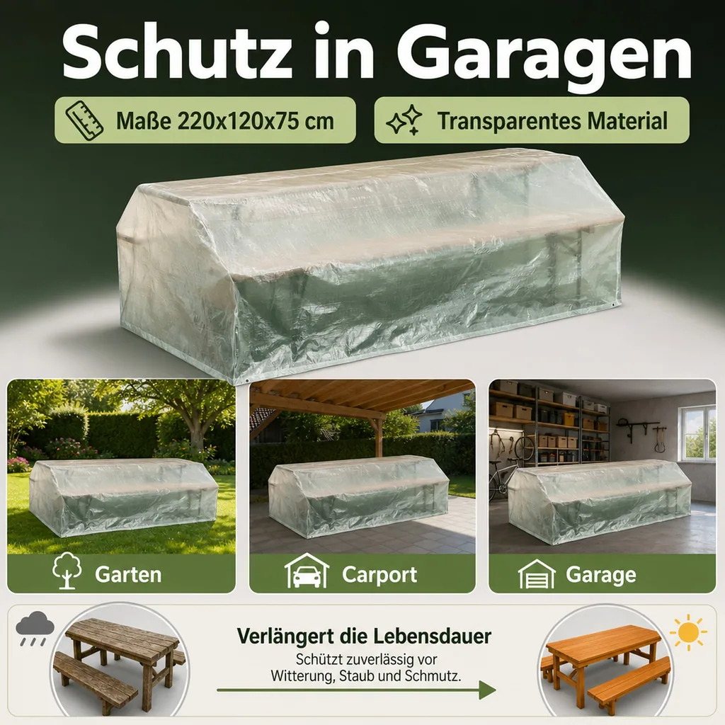Bierzeltgarnitur Schutzhülle Transparent, 220x120x75cm, Abdeckhaube