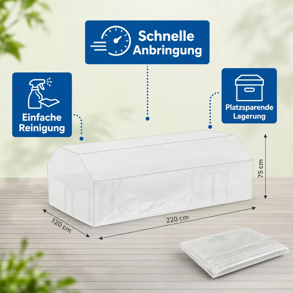 Bierzeltgarnitur Schutzhülle Transparent, 220x120x75cm, Abdeckhaube