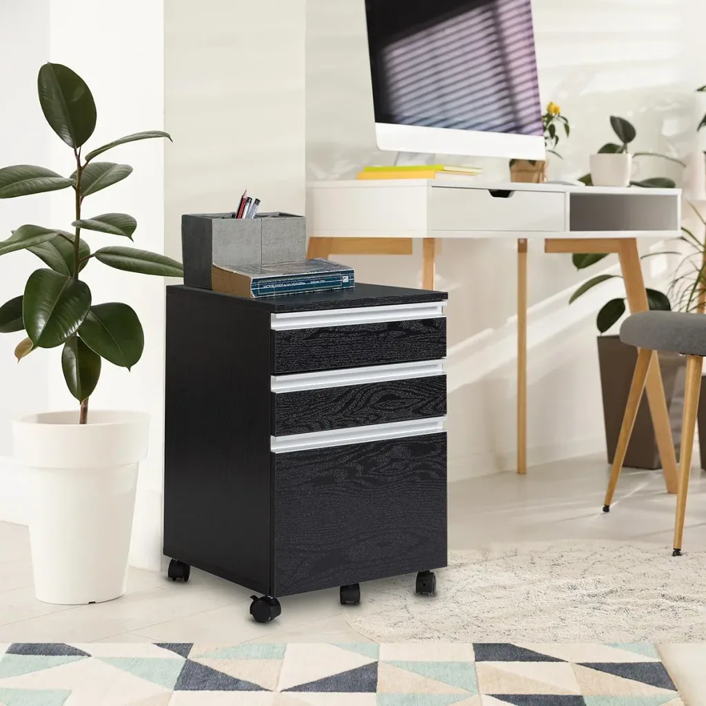 Rollcontainer Aktenschrank Büroschrank mit Schublade Lagerschrank Aufbewahrung Container Spanplatte Schwarz 39x 39 x59,2