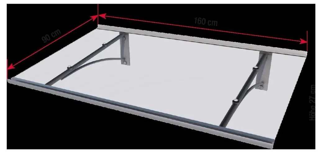 Pultvordach Typ PT Gerade, Anthrazit, 160 x 90 x 27 cm, 4 mm klar