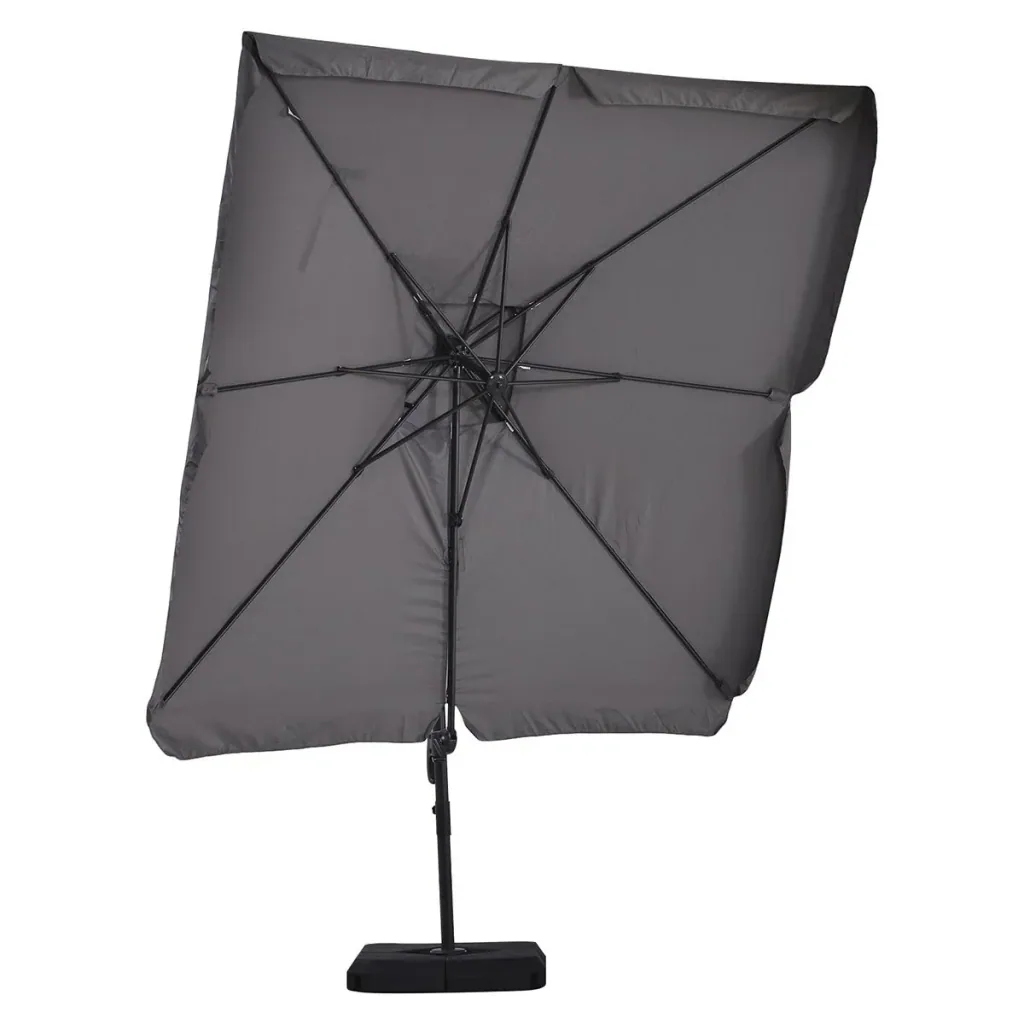 Sonnenschirm UV50+ Ampelschirm Roma Schirm mit Ständer und 4 Gewichten inkl. Schutzhaube Alu Grau 270 x 270 x 260 cm