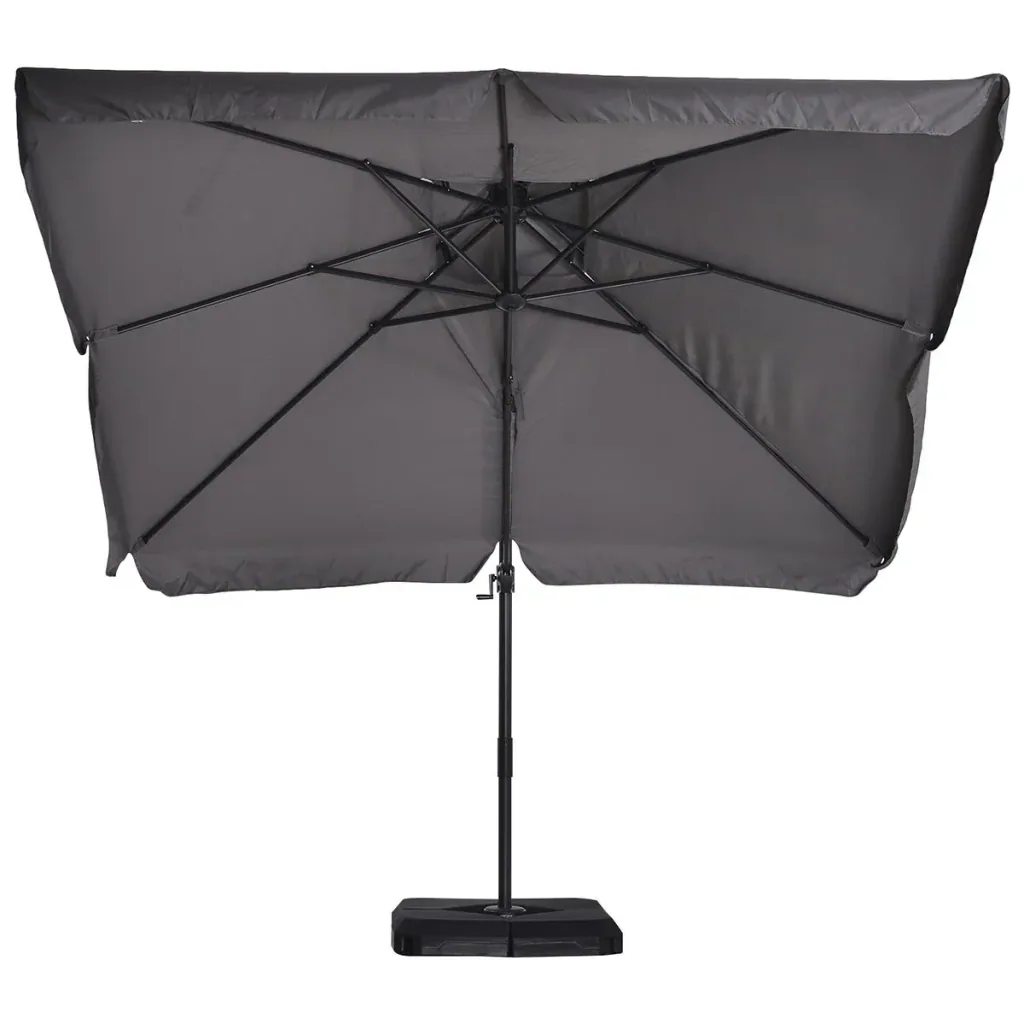 Sonnenschirm UV50+ Ampelschirm Roma Schirm mit Ständer und 4 Gewichten inkl. Schutzhaube Alu Grau 270 x 270 x 260 cm