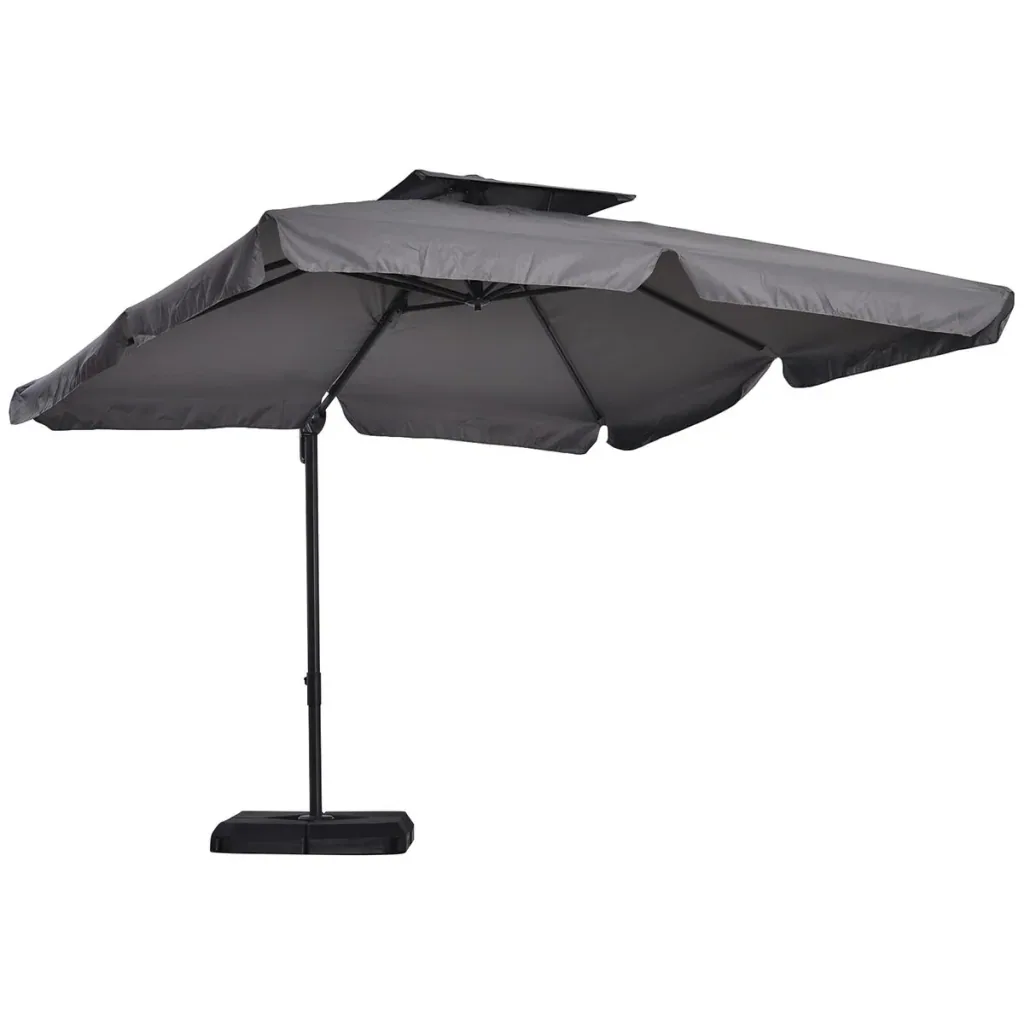 Sonnenschirm UV50+ Ampelschirm Roma Schirm mit Ständer und 4 Gewichten inkl. Schutzhaube Alu Grau 270 x 270 x 260 cm