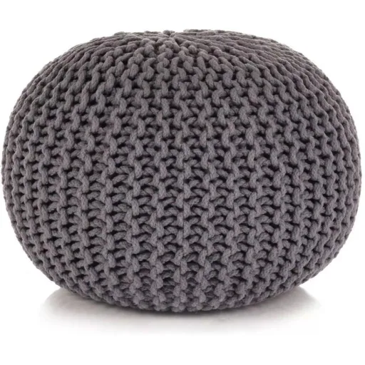 Fußhocker handgestrickt 50x35 cm Baumwolle grau