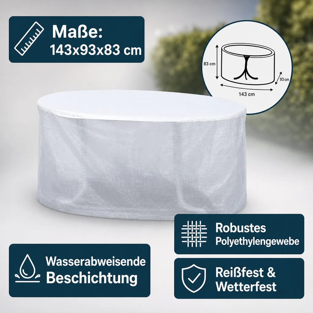 Gartentisch Schutzhülle, transparent, 143x93x83cm, Tisch Abdeckung, wasserabweisend