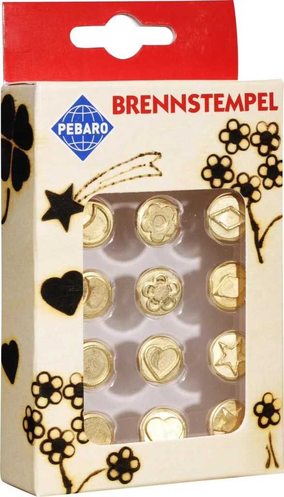 Brennstempel Set 12 tlg., Blume, Mond, Herz usw.