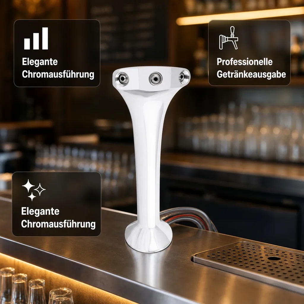 Schanksäule, Bierzapfsäule, Chrom, 3 leitig, elegant