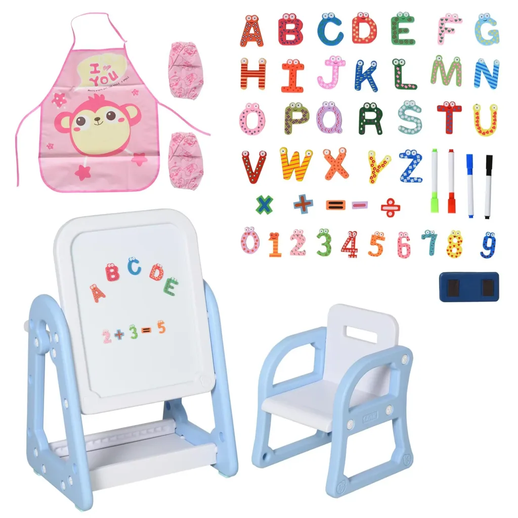 Kindertafel mit Stuhl und Malzubehör