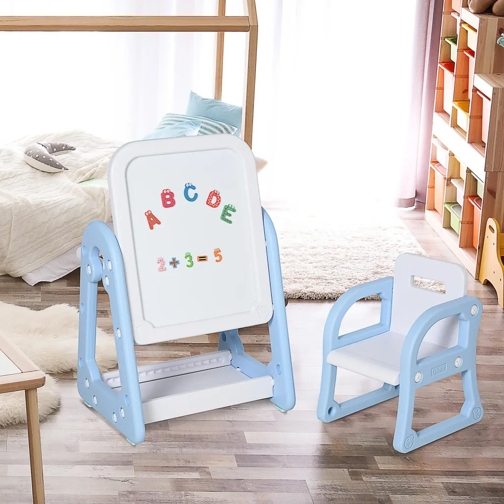 Kindertafel mit Stuhl und Malzubehör