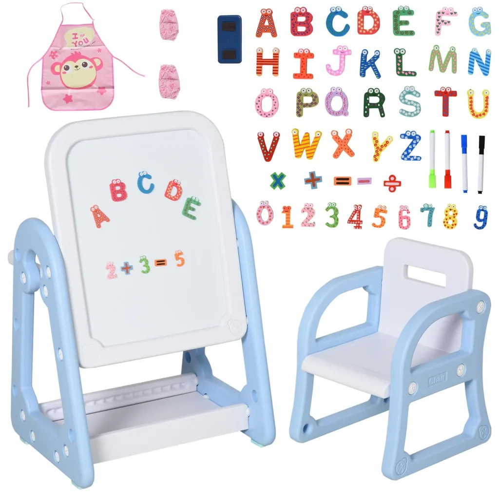 Kindertafel mit Stuhl und Malzubehör