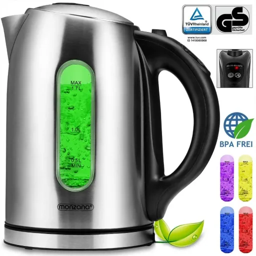 Edelstahl-Wasserkocher 1,7 Liter mit LED-Farbwechsel