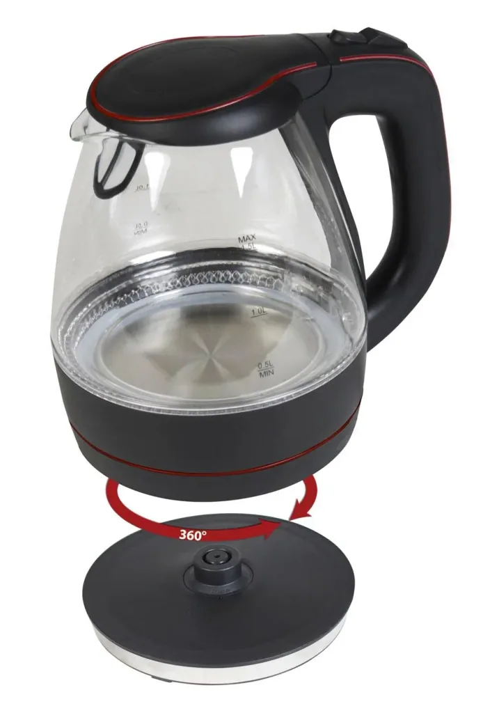 Glas Wasserkocher Design, 1,5 L Schwarz TKG JK 1022 BR
