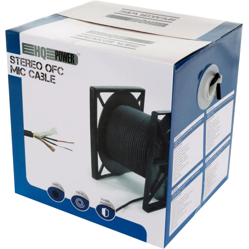 Stereo-Mikrofonkabel 2-adrig OFC, doppelt abgeschirmt, 100 Meter, schwarz, flexible Audiokabelrolle für Studioaufbau, Live-Audio, Hi-Fi-Aufnahme, saubere rauschfreie Signalübertragung