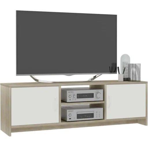 TV-Schrank 120x30x37,5 cm weiß und Sonoma-Eiche