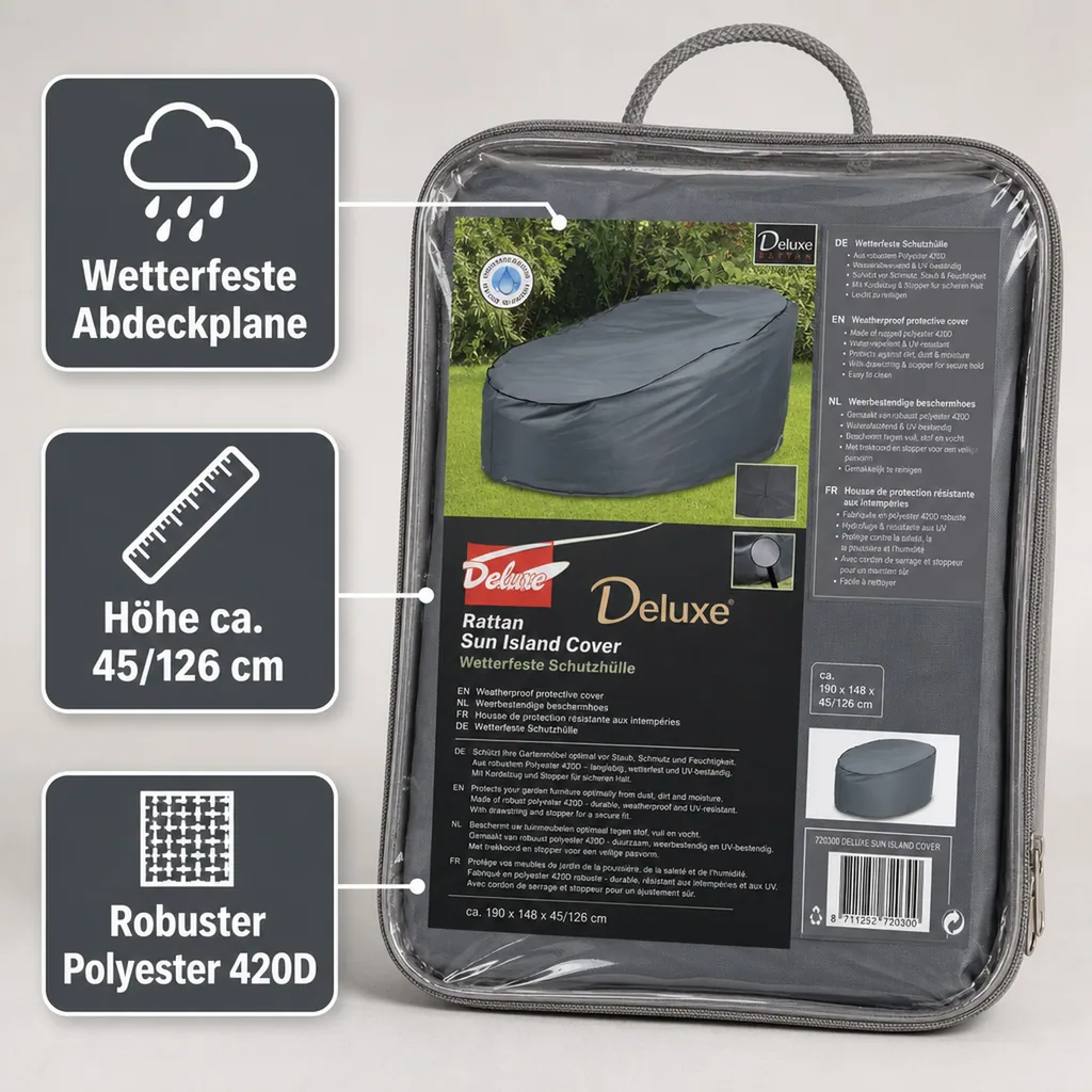 Schutzhülle Sonneninsel, Abdeckplane, Deluxe, Ø200cm, Rattan Sonneninsel Abdeckung