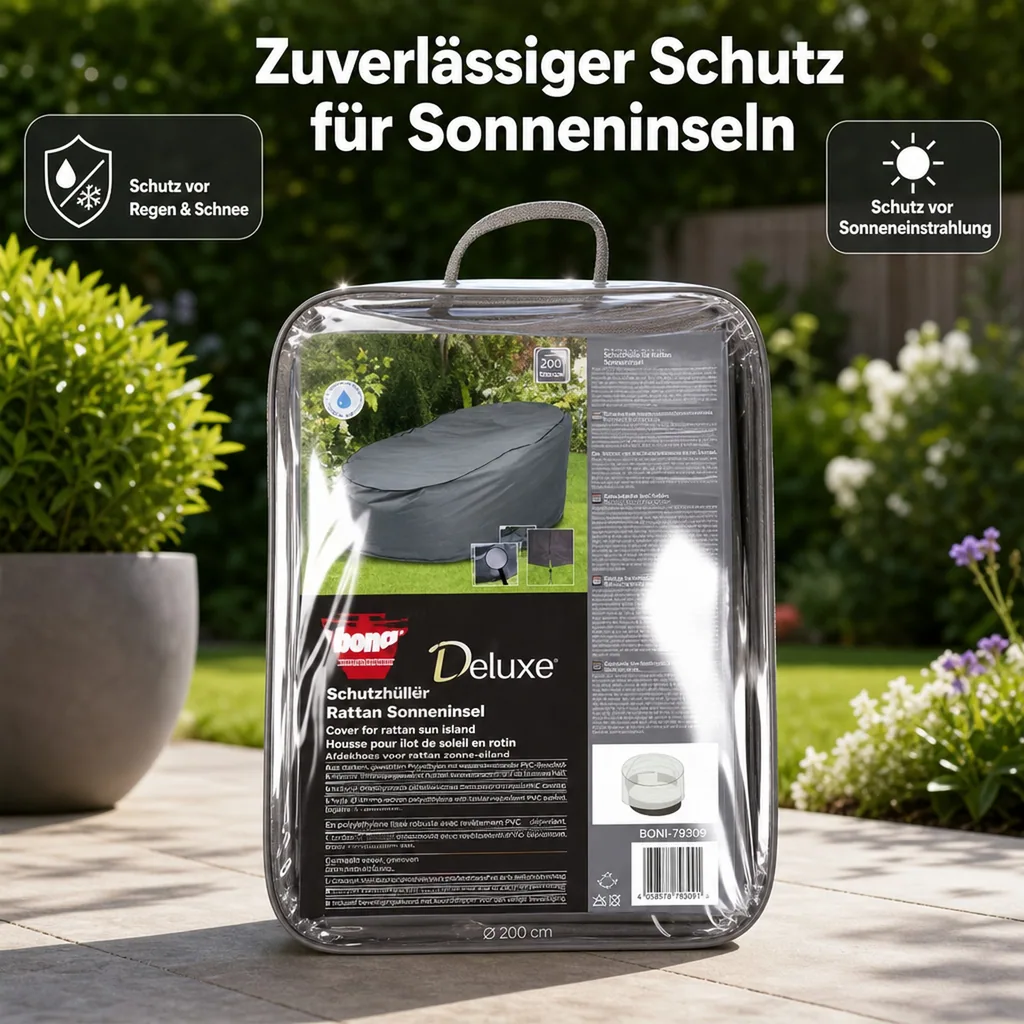 Schutzhülle Sonneninsel, Abdeckplane, Deluxe, Ø200cm, Rattan Sonneninsel Abdeckung