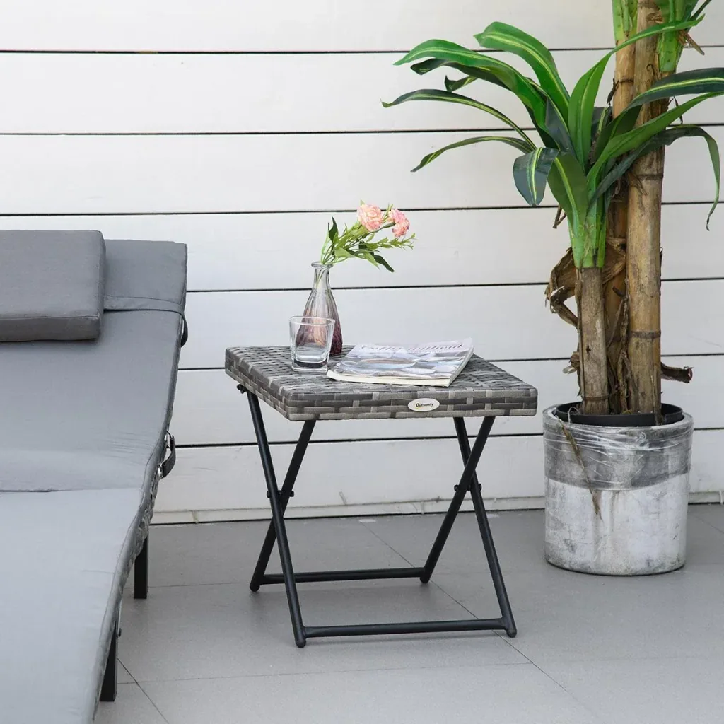 Poly Rattan Gartentisch klappbar Couchtisch Gartenmöbel Klapptisch Metall grau 40 x 40 x 40 cm