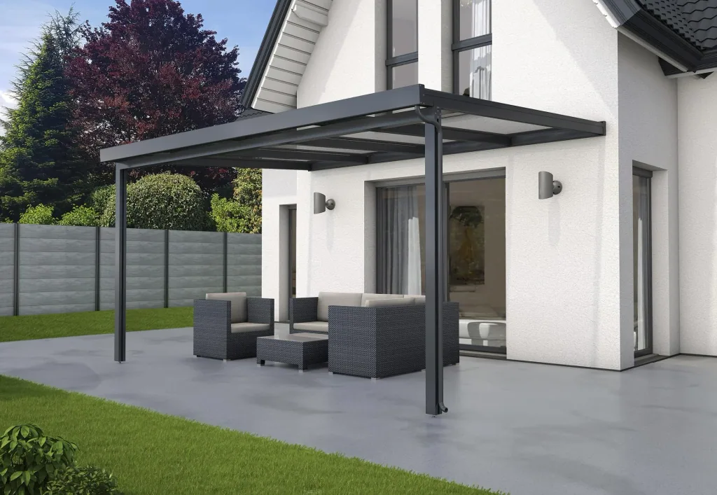 Terrassendach Premium, anthrazit, 4102 x 3060 mm - Polycarbonat Stegplatten 16 mm, klar