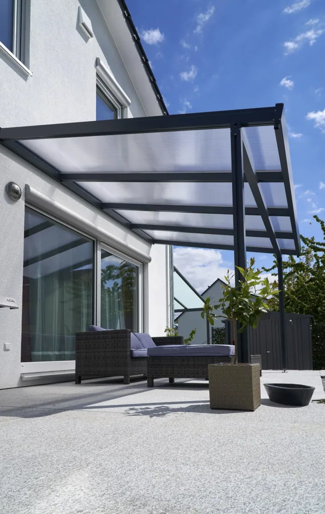 Terrassendach Premium, anthrazit, 4102 x 3060 mm - Polycarbonat Stegplatten 16 mm, klar