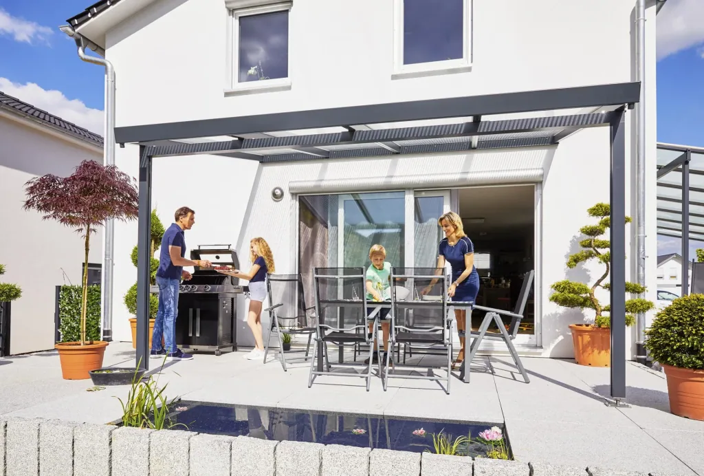 Terrassendach Premium, anthrazit, 4102 x 3060 mm - Polycarbonat Stegplatten 16 mm, klar