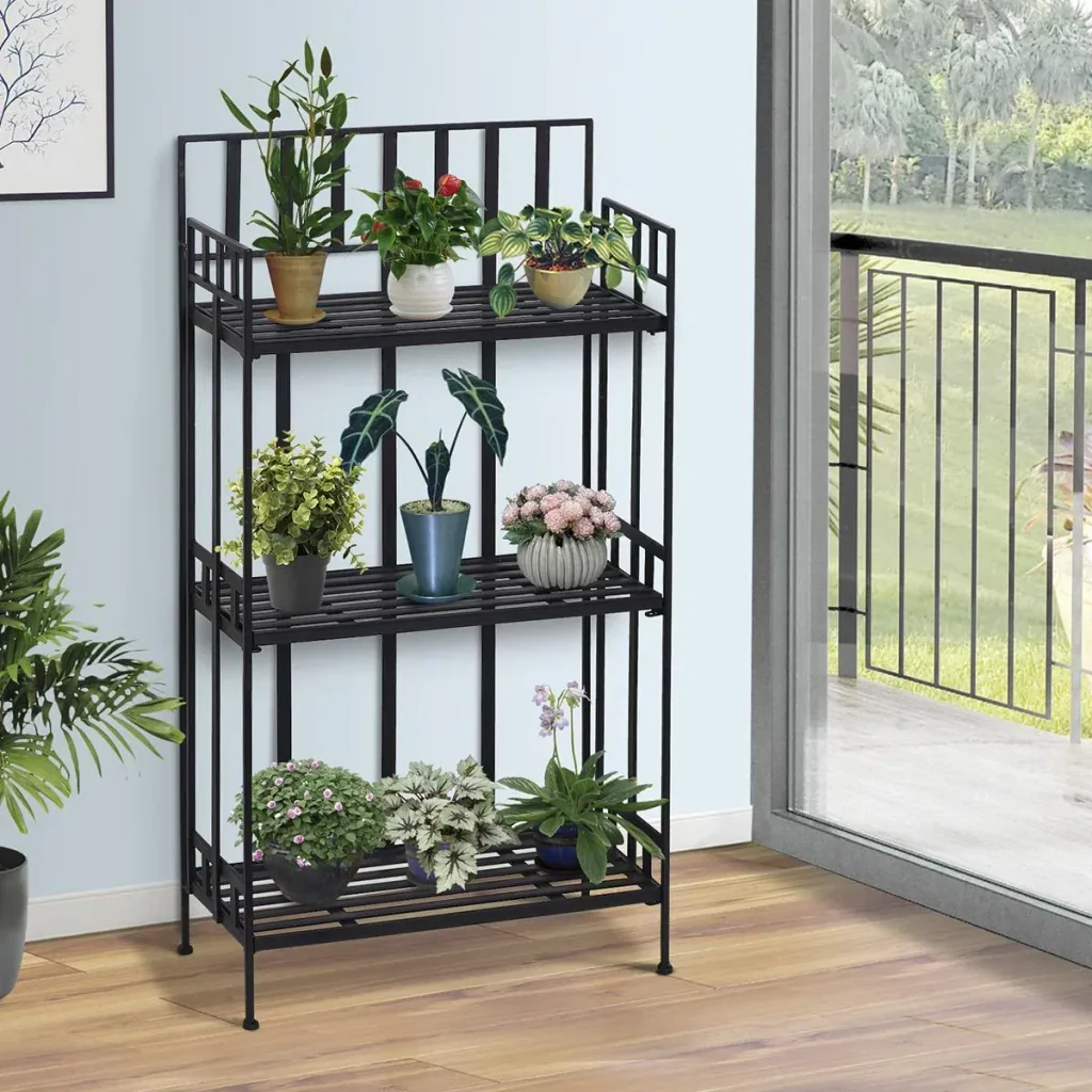 Pflanzregal Pflanzenständer Blumenregal Blumenständer Gartenregal 3 Ebenen faltbar Metall Schwarz 61 x 29,5 x 120 cm mit
