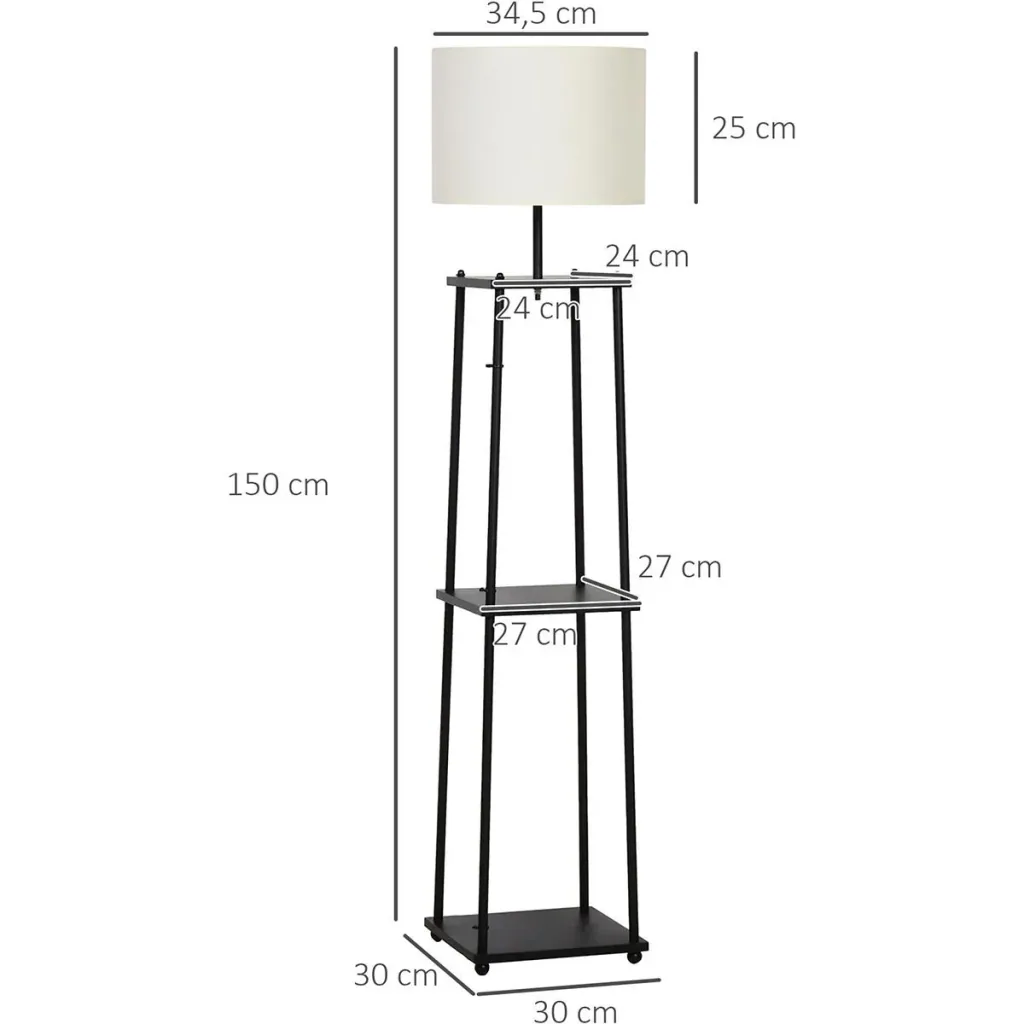 Stehlampe mit Ablagefläche Schwarz+Cremeweiß