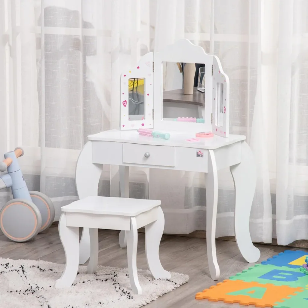 Kinderschminktisch mit Hocker 63 cm x 40 cm x 85,5 cm