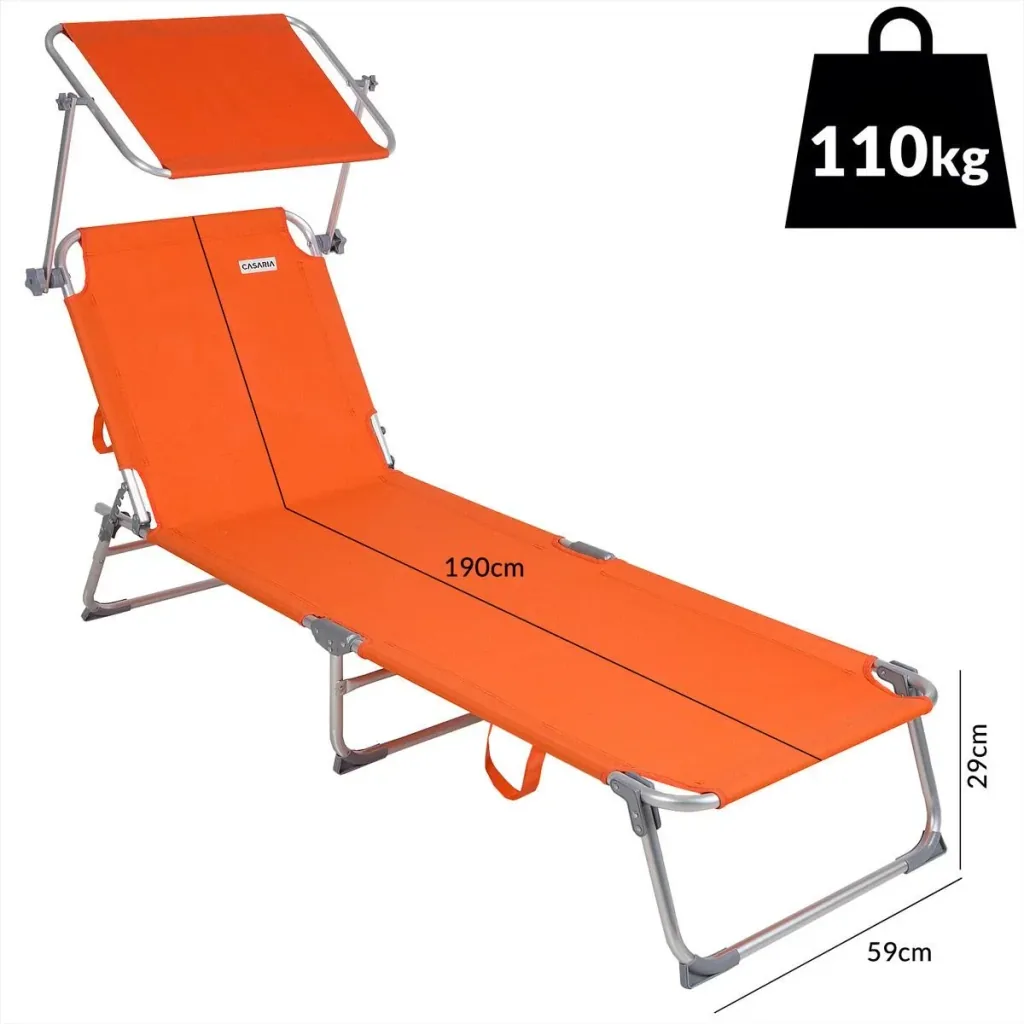 Liegestuhl 'Ibiza' mit Schiebedach Aluminium orange 190 x 59 x 29cm