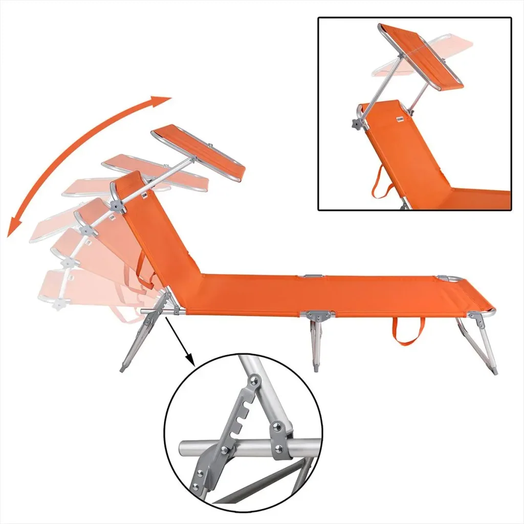 Liegestuhl 'Ibiza' mit Schiebedach Aluminium orange 190 x 59 x 29cm