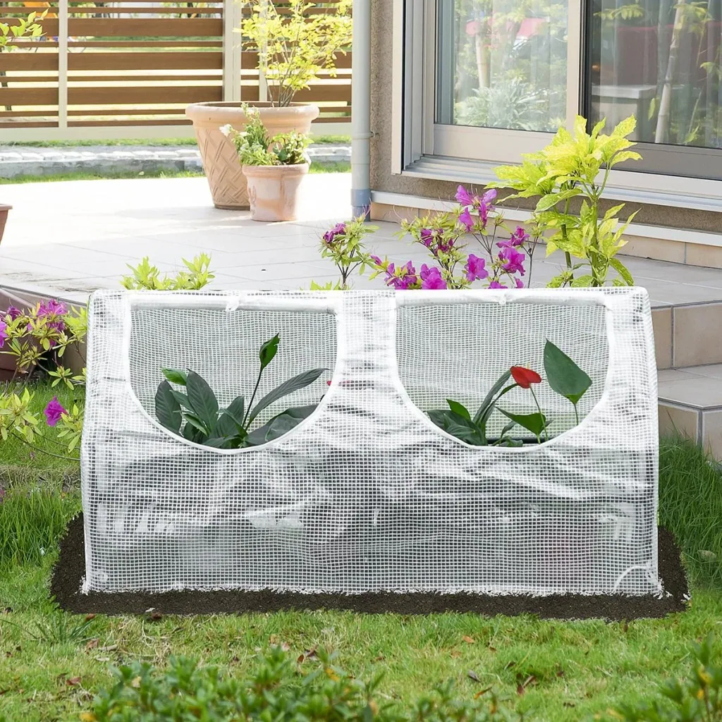 Gewächshaus mit Fenster PE Treibhaus Tomatenhaus Frühbeet 120x60x60cm Weiß