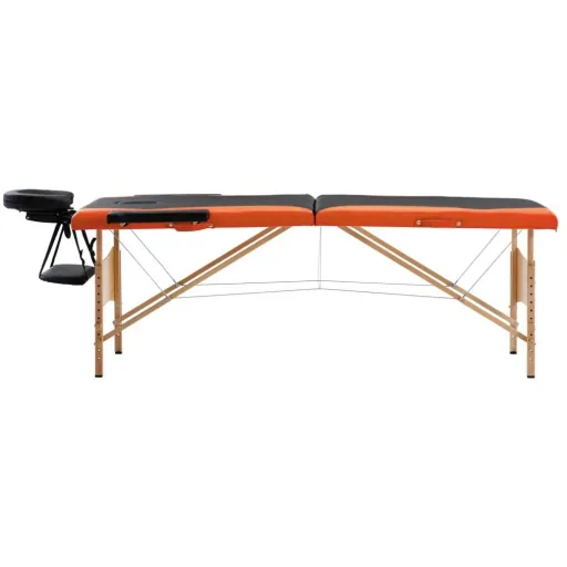 Klappbarer Massagetisch 2 Zonen Holz schwarz und orange