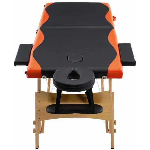 Klappbarer Massagetisch 2 Zonen Holz schwarz und orange