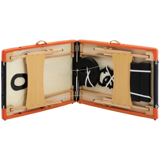 Klappbarer Massagetisch 2 Zonen Holz schwarz und orange